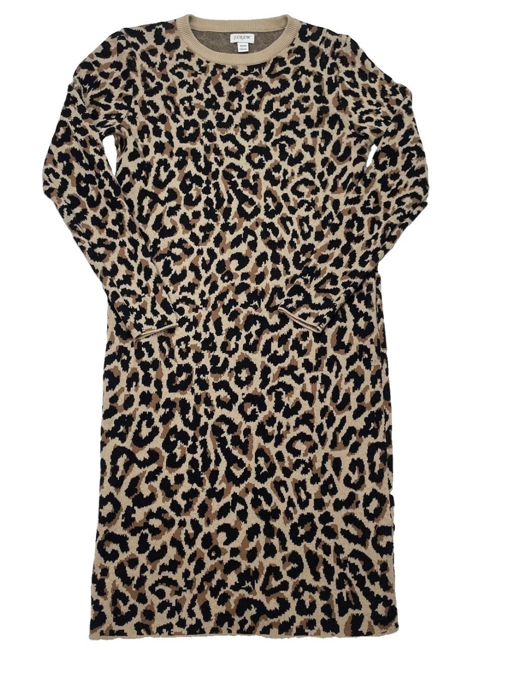J.Crew Womens Size XXS Leopard Print Midi Sweater Dress Brown Tan Animal Print